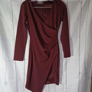 Blue Blush long-sleeve wrap front Surplice Neckline datenight dress